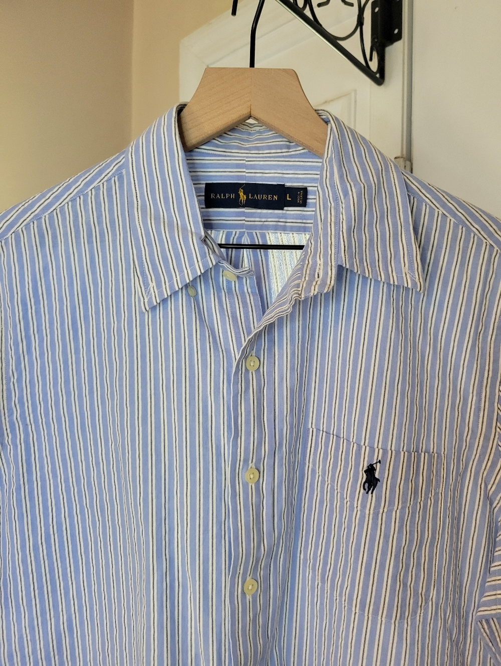 Polo Ralph Lauren Pin Striped Classic Short Sleeve 100% Cotton Button Up Shirt L - Picture 3 of 6